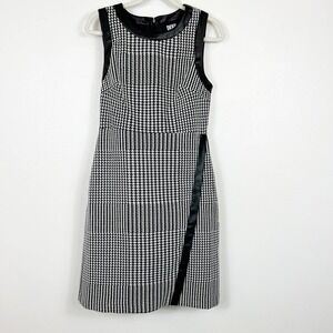 DKNY Sleeveless Houndstooth Dress with Faux Leather Trim NWT Size 10